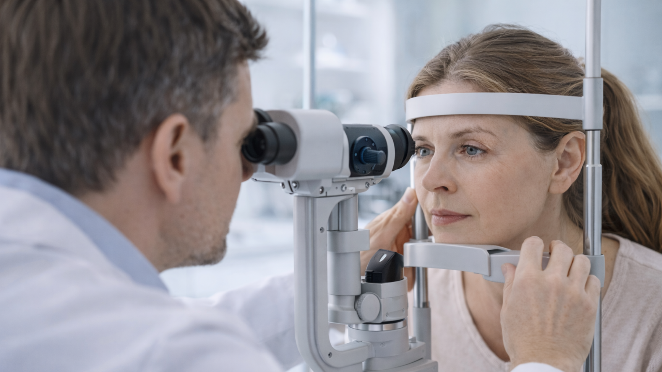 Hölgy páciens szemvizsgálat közben