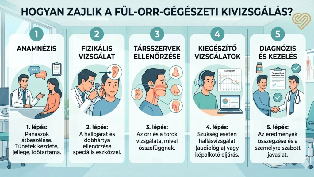 A fül-orr-gégészeti kivizsgálás menete és lépései az anamnézistől a diagnózisig.