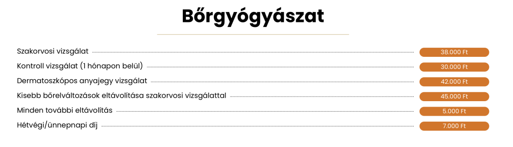 Bőrgyógyászat árak