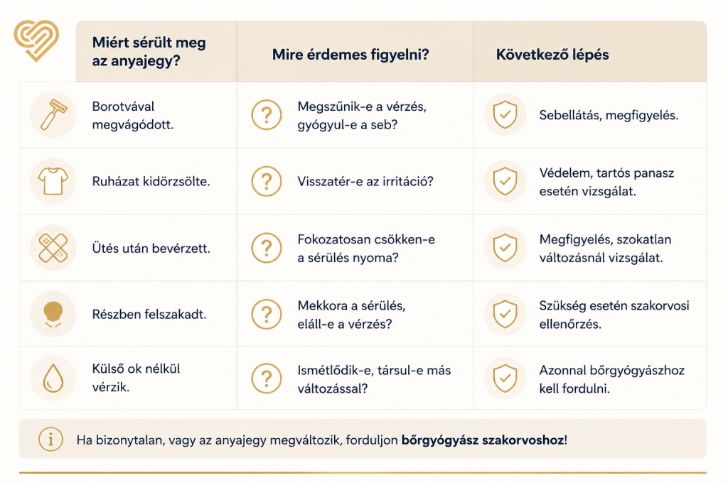 táblázat anyajegy sérülés esetén